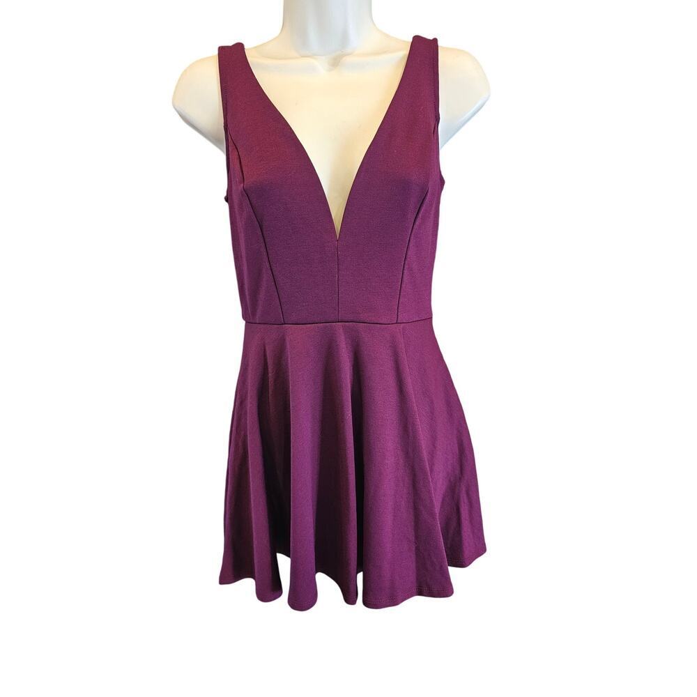 NWT Lulus size S maroon deep v skater skirt girly flirty SKORT shorts underneath